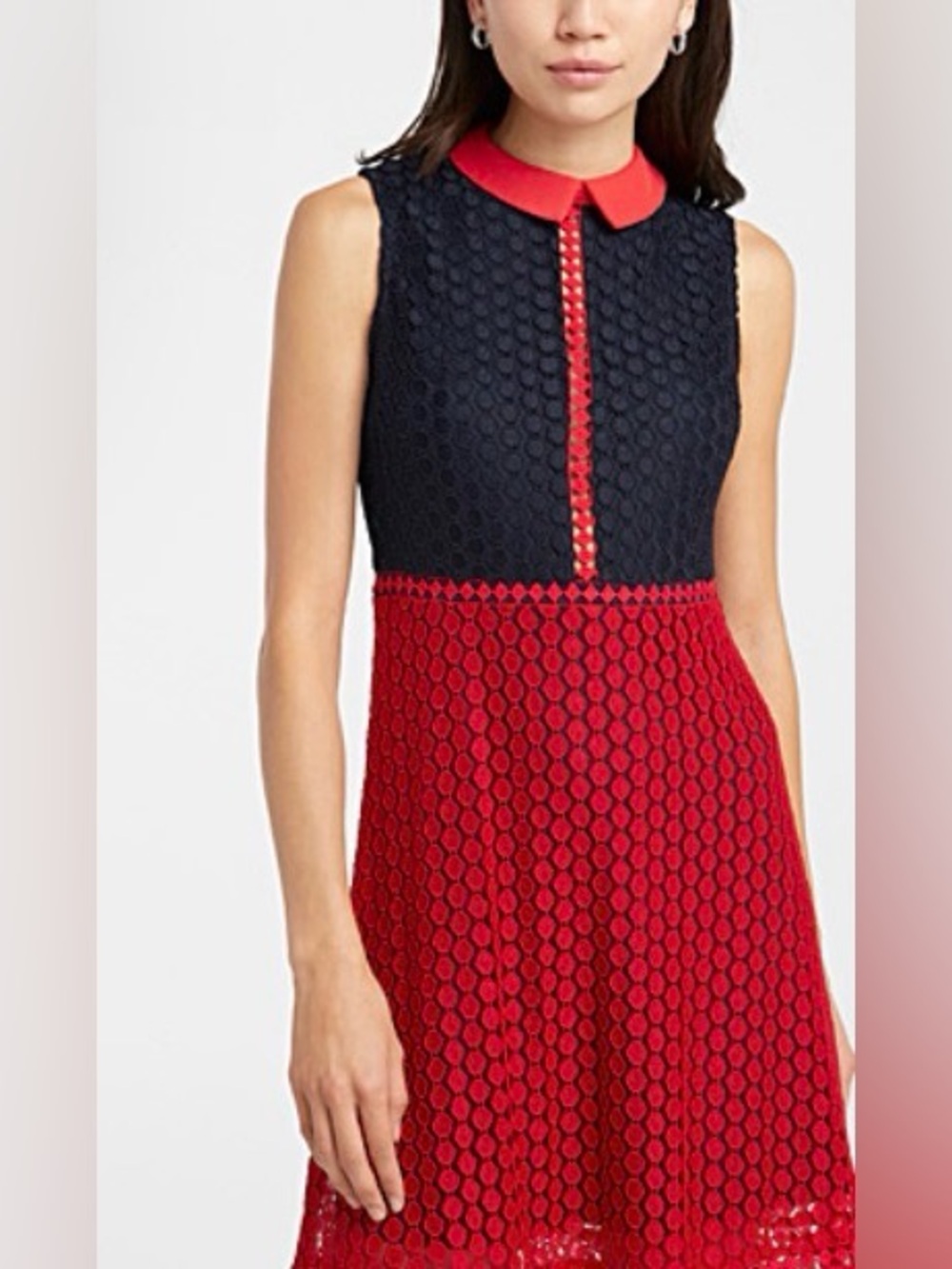 Simons Twik Lace Colorblock Dress Red Black Peter Pan Collar Size Medium
